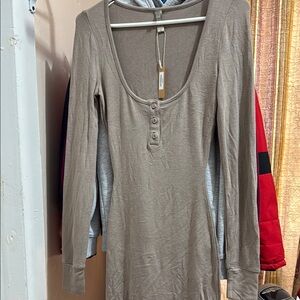 SKIMS Gray Tan Long Sleeve Fitted Chemise